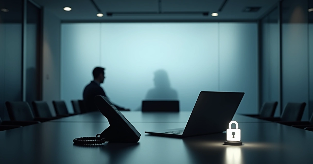 Silhueta anônima atrás de vidro fosco em escritório corporativo