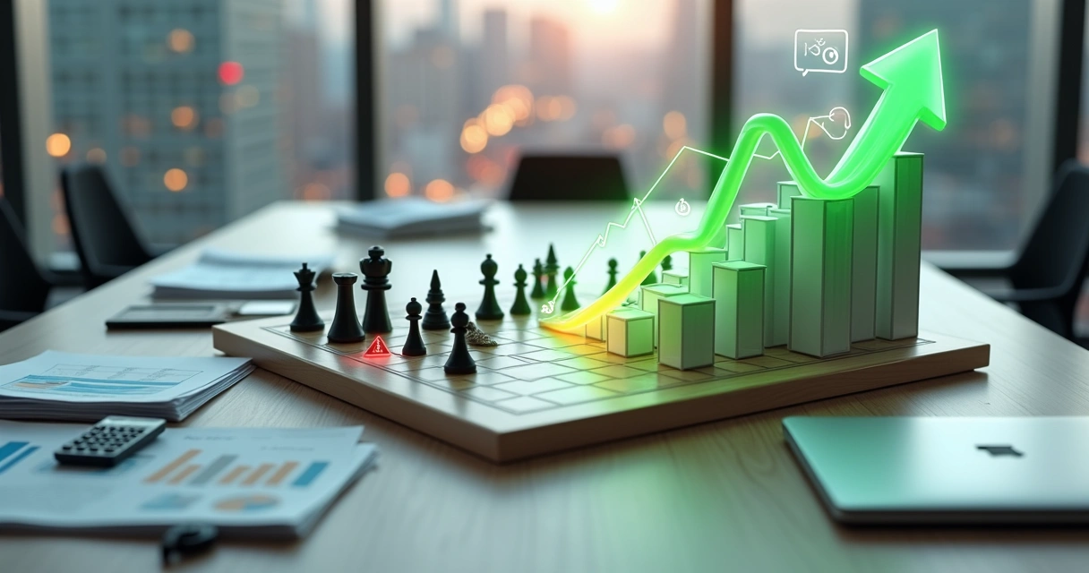 Conceito visual de estratégia e ROI em compliance em tabuleiro corporativo