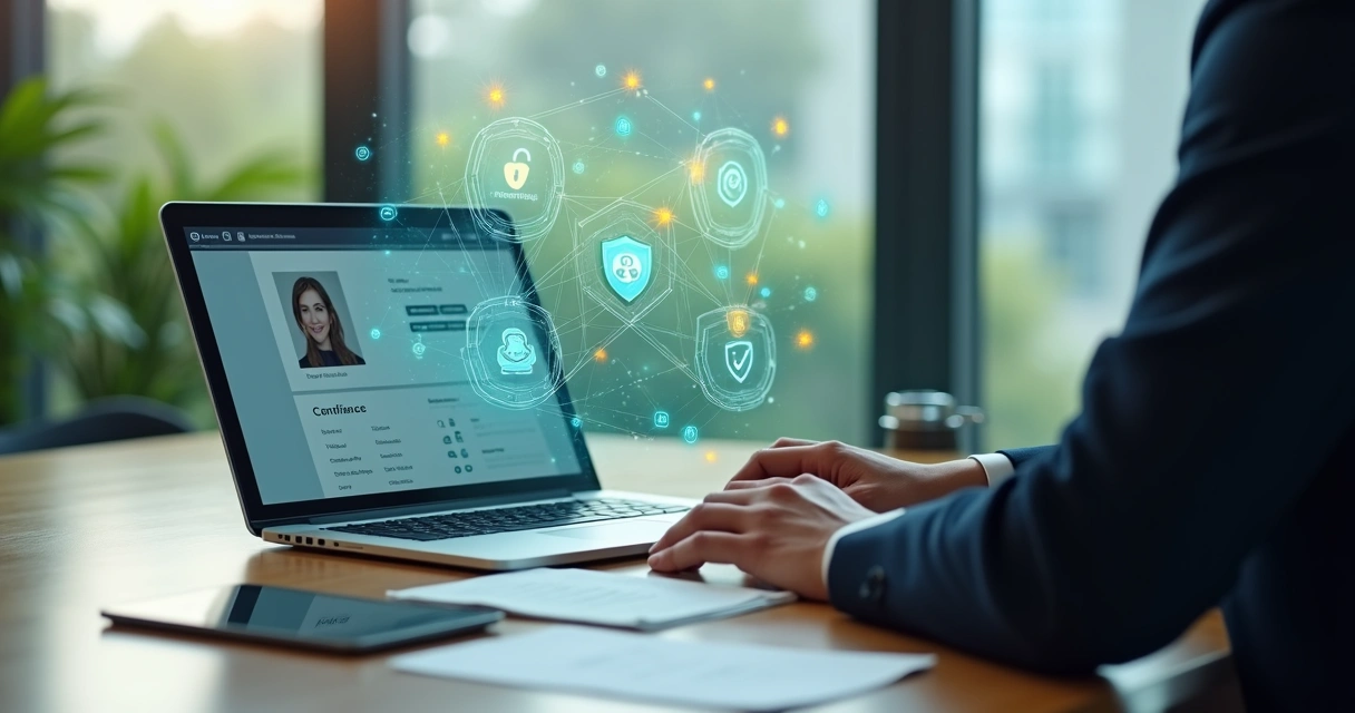 Analista valida documentos de KYC com projeções digitais de dados e risco