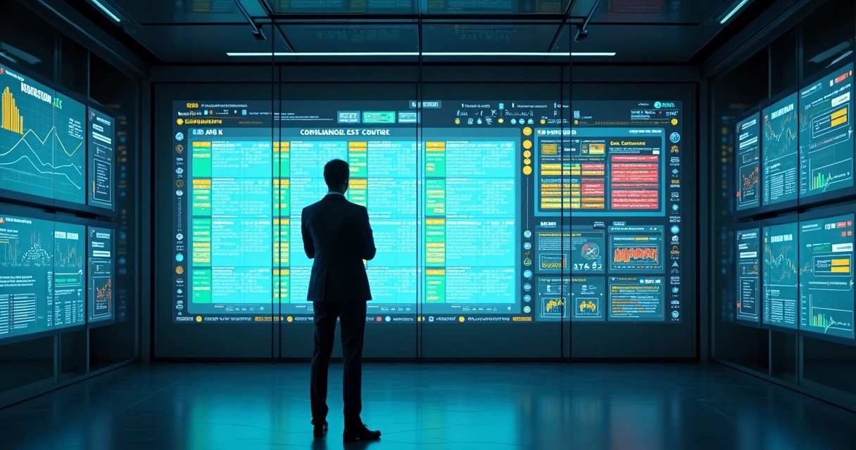 Gestor observa matriz de risco em painel digital de compliance